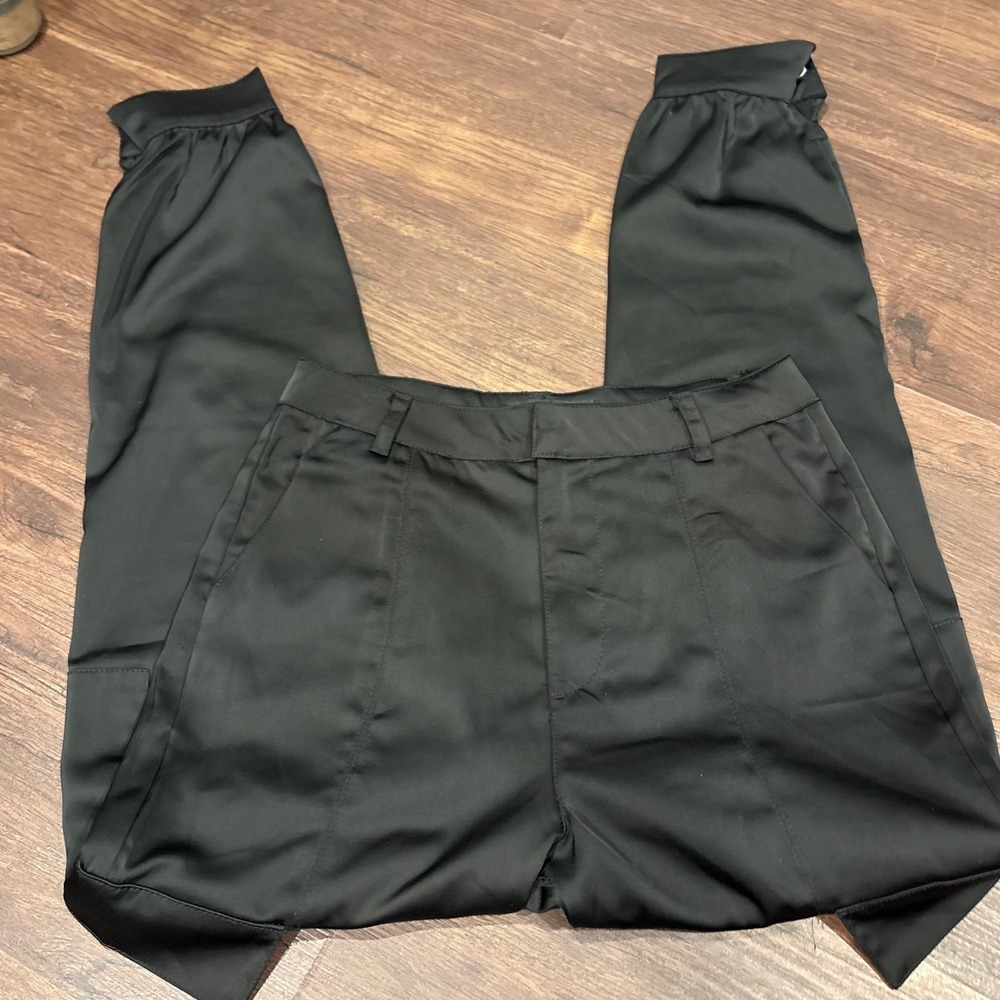 Love Tree Black Satin Cargo Joggers Pants S Indie Sleaze Gorpcore Streetwear
